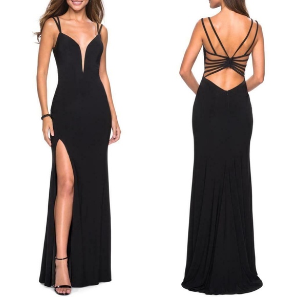 La Femme Dresses & Skirts - LA FEMME Strappy Back Fitted Jersey Evening Dress